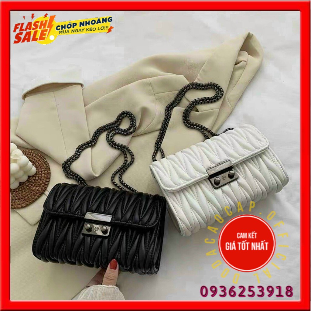 Túi Xách Thời Trang Cao Cấp Đeo Vai Nữ Công Sở Da Đẹp Trần Trám Dây Xích Khóa Bấm TUYỂN SỈ