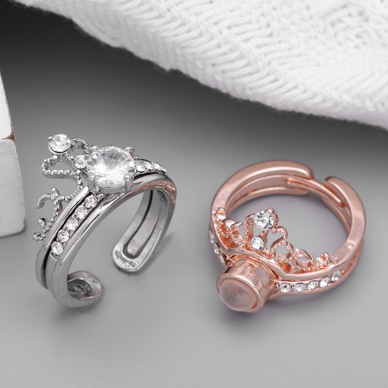 Nhẫn Hở Hình Vương Miện Hai Lớp 100 Ngôn Ngữ I Love You Thời Trang Cho Nữ