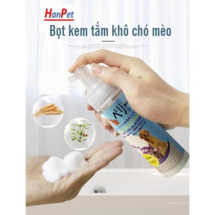 Bọt tắm khô chó mèo chuột hamster (Bọt kem tắm Hàng Nhật bản) chai 100ml Tắm thú cưng không cần nước