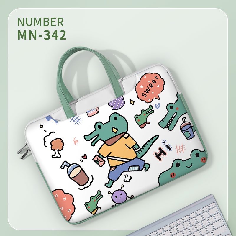 Túi đựng máy tính xách tay phong cách dễ thương Tay cầm màu xanh lá cây Túi chống sốc 13-17 inch Túi đựng Túi xách Balo máy tính xách tay