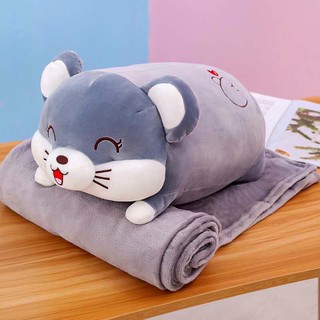 Gấu Bông Có Mền 3in1 Hình Chuột Smile Xám