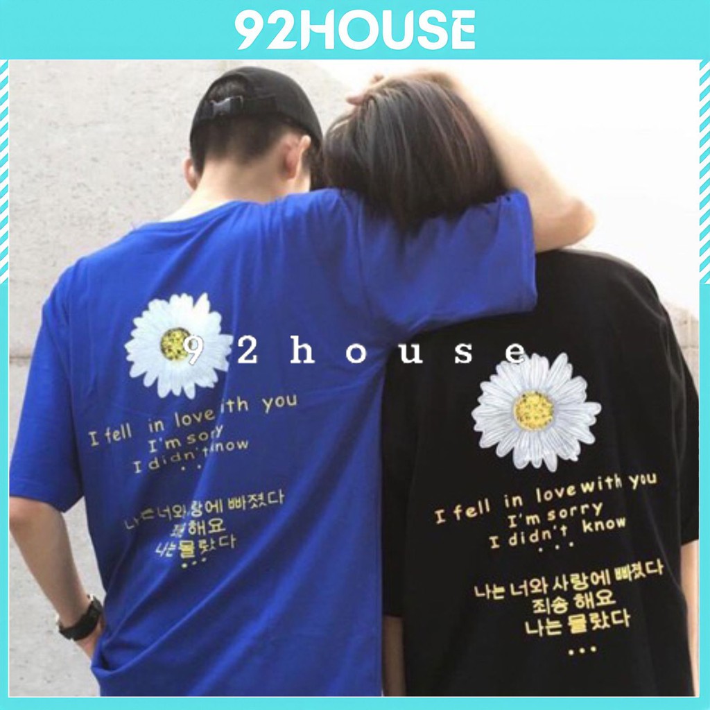 Áo thun nam nữ unisex form thụng hè bông hoa cúc chữ Hàn