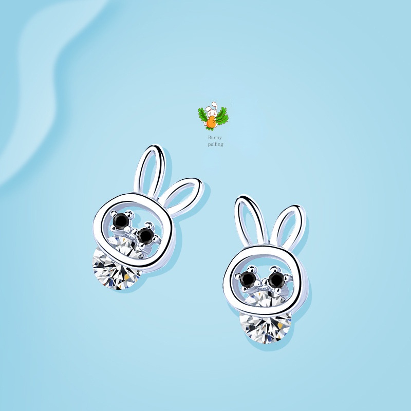 Phiên bản Hàn Quốc của hoa tai thỏ đơn giản dễ thương Hoa tai thời trang sang trọng Hoa tai kim cương tinh tế