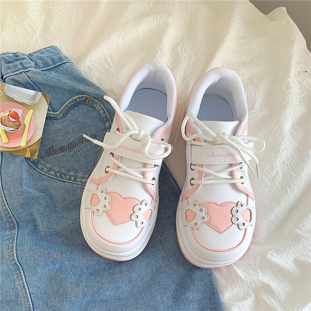 6:30PM Order Mã 076 Giày sneaker ulzzang dáng lolita mũi tròn đế bánh mì họa tiết chân mèo măng cụt cute màu pastel xinh