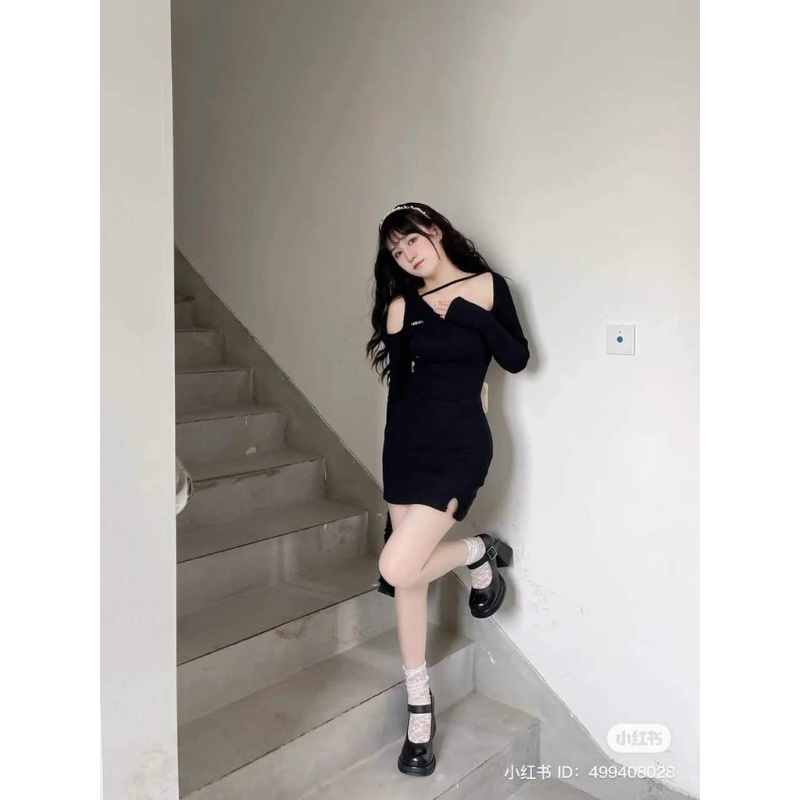 Đầm body hở vai tay dài TABISHOP Váy nữ ôm dáng hở lưng thắt nơ dự tiệc đi chơi siêu xinh