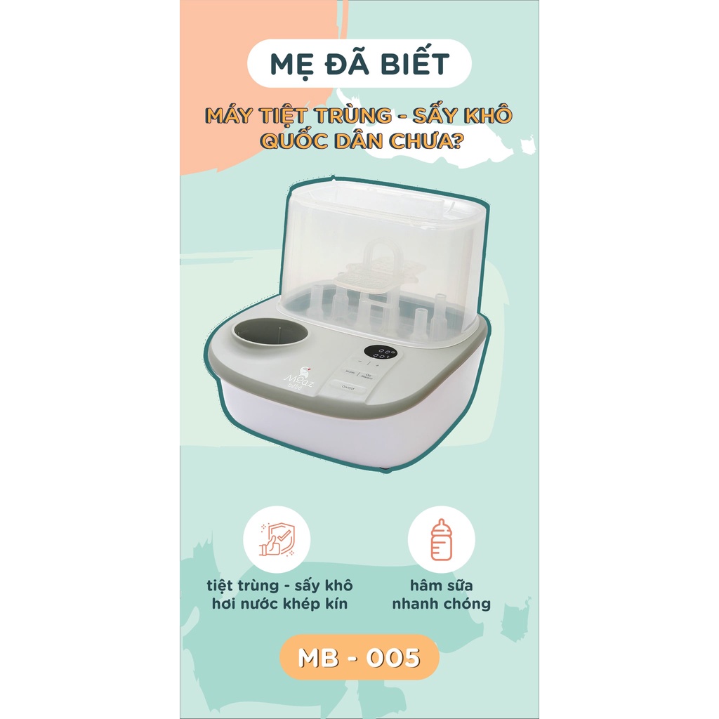 Máy Tiệt Trùng Sấy Khô Và Hâm Sữa Đa Chức Năng Moaz Bebe MB005 (Bảo hành 12 tháng)