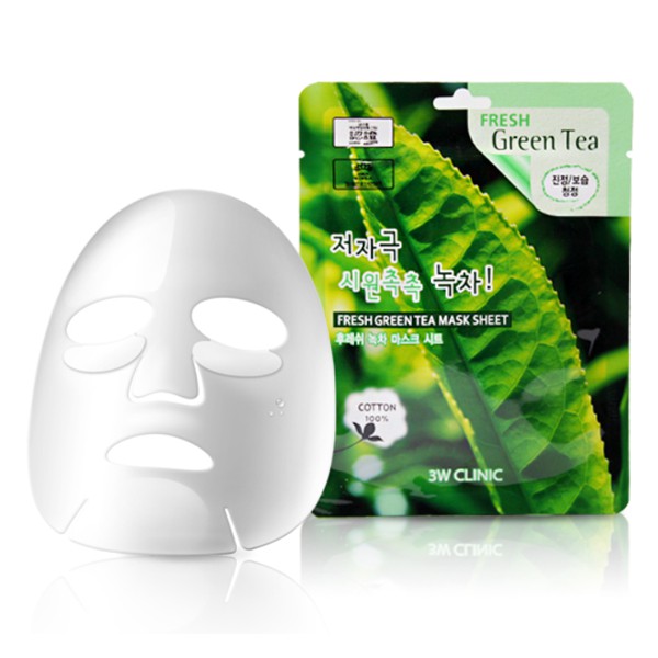 Combo 10 Mặt nạ dưỡng da giảm mụn 3W Clinic Fresh Green Tea Mask Sheet 23ml x 10