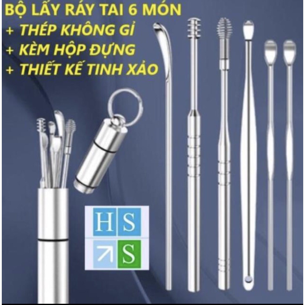 Bộ lấy ráy tai 6 món inox cao cấp kèm hộp đựng tiện dụng