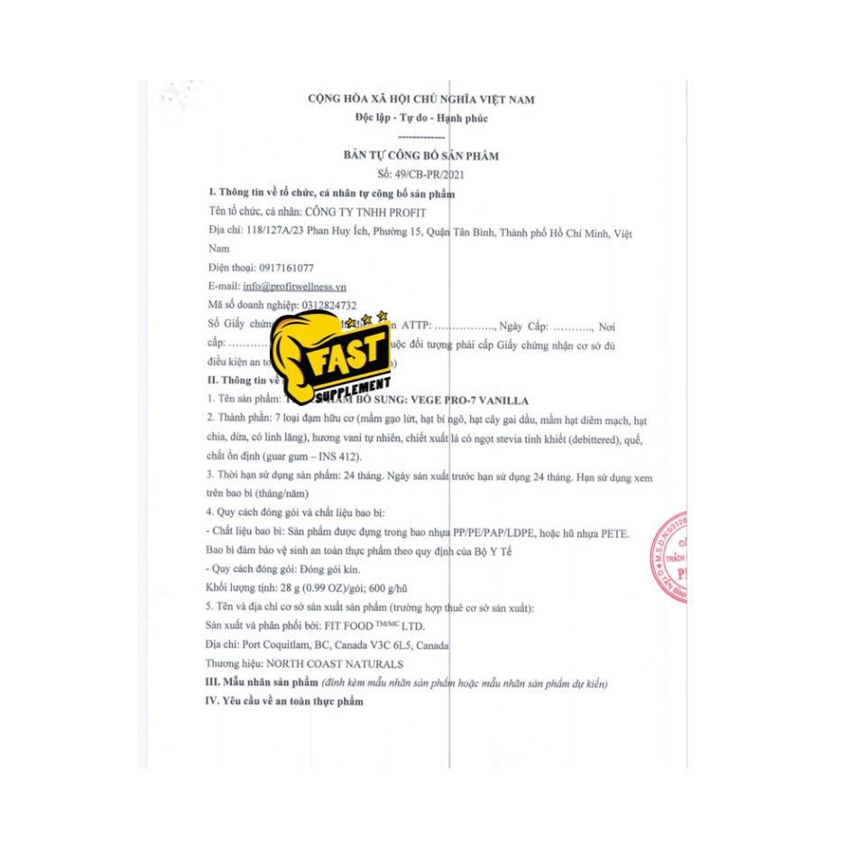 WHEY PROTEIN THỰC VẬT HỮU CƠ VEGE PRO7 - NORTH COAST NATURALS - HỘP 600G
