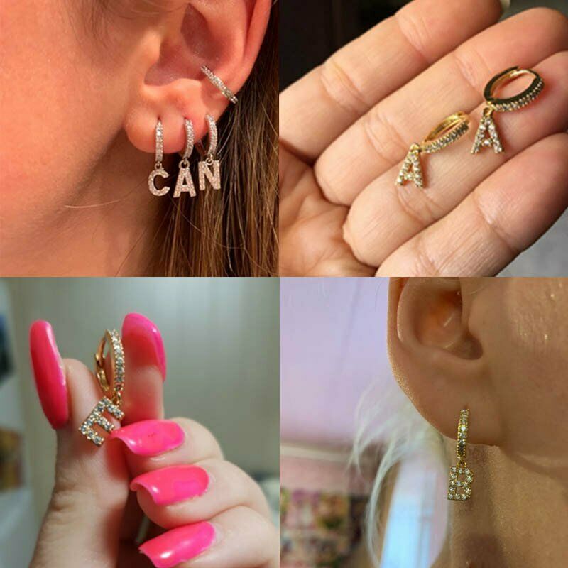 Khuyên tai RINHOO mặt trang trí chữ cái 26 mẫu tùy chọn mạ vàng 18K thời trang dành cho nữ
