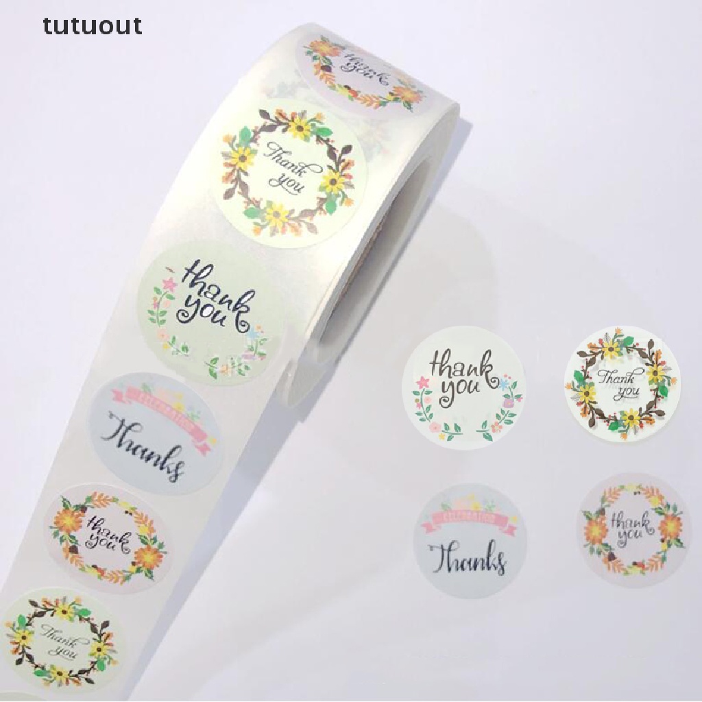 Cuộn 500 Hình Dán Chữ Thank You Và Hoa Độc Đáo Dùng Trang Trí Quà Tặng DIY