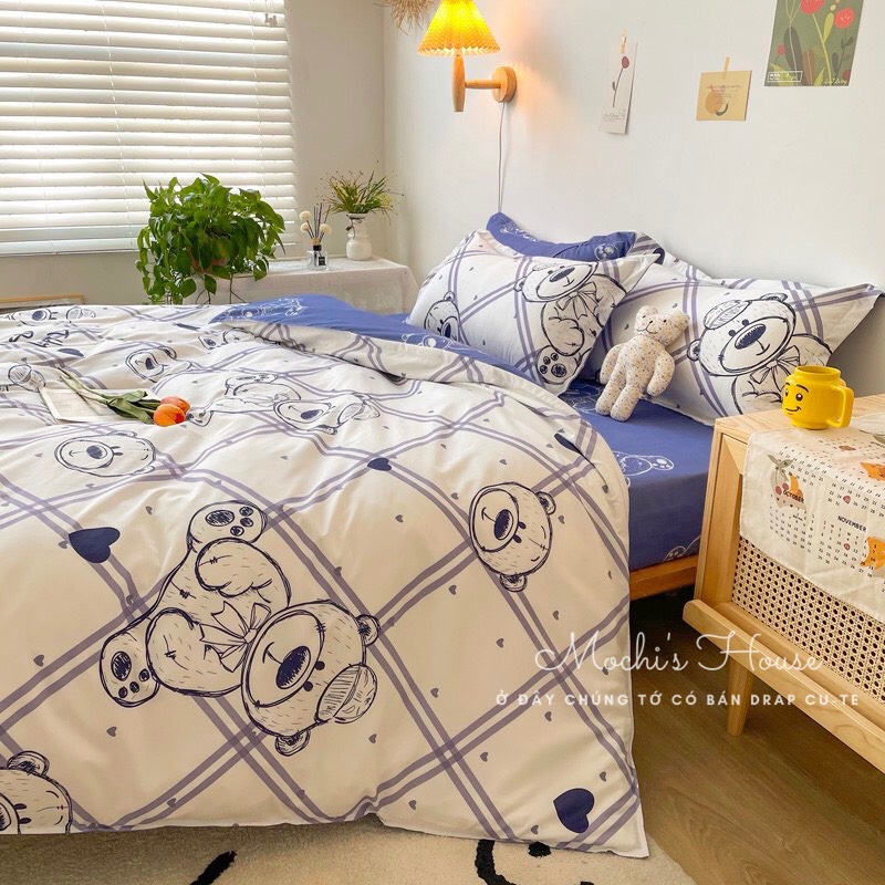 BỘ CHĂN GA GỐI COTTON POLY GẤU TEDDY SIÊU CUTE DRAP GIƯỜNG