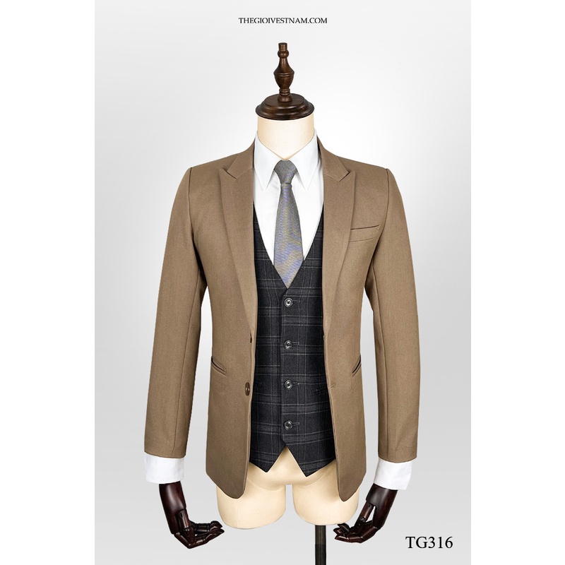 Bộ Vest nâu nam sáng trơn TG316 Hàn Quốc