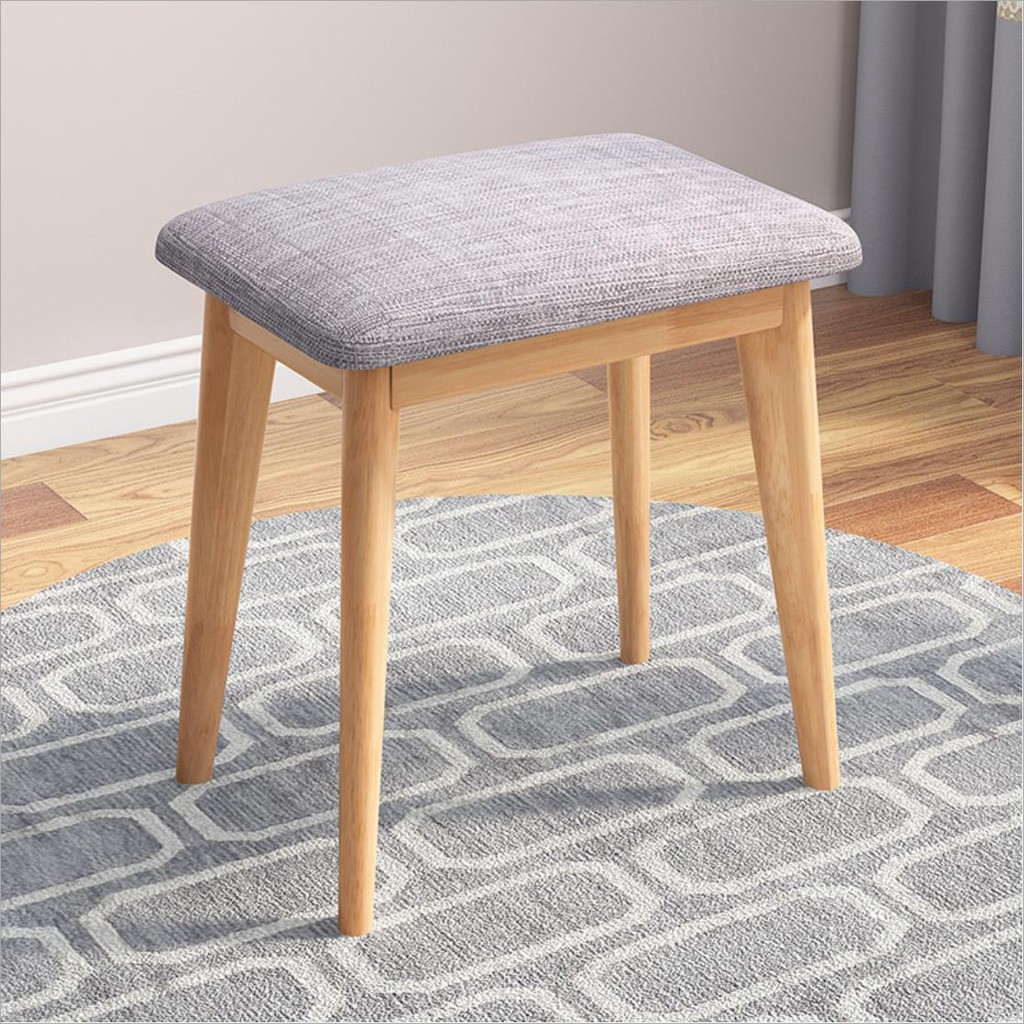ghế đẩu bằng gỗ nguyên khối phòng ngủ nhà tối giản hiện đại nhẹ nhàng sang trọng bàn trang điểm vải đôn nhỏ kiểu B