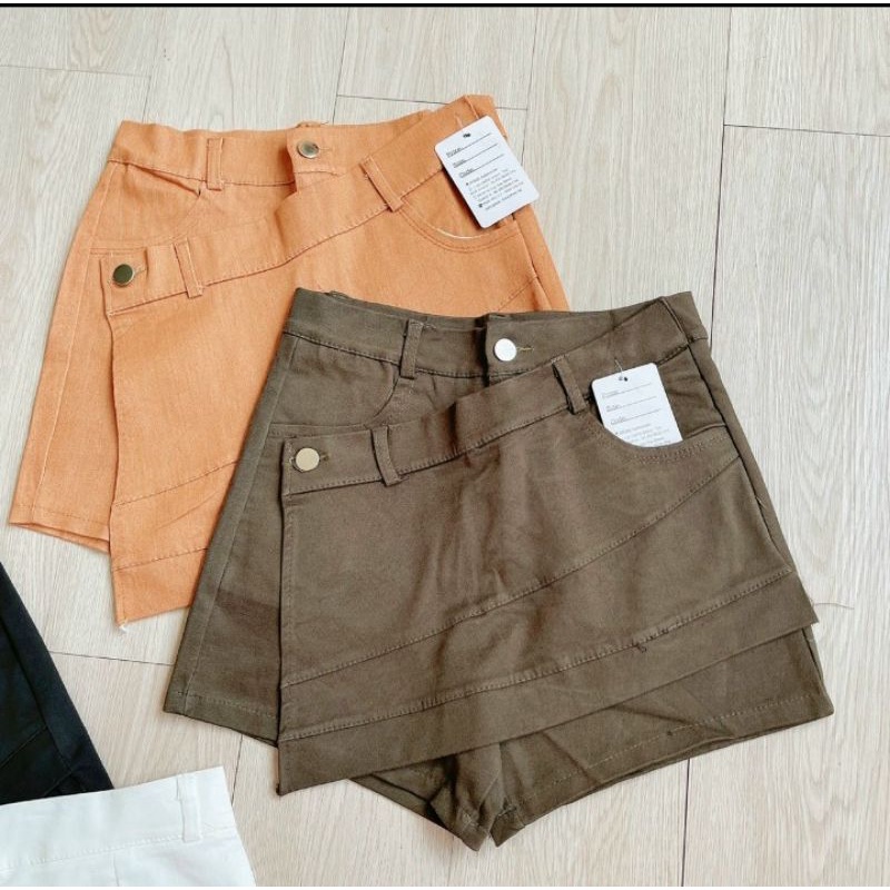 Quần shorts giả váy đắp chéo chất vải kaki hàng y hình ( size S, M, L)