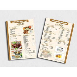 Combo thiết kế và in menu -  2 tờ A4 ép plastic