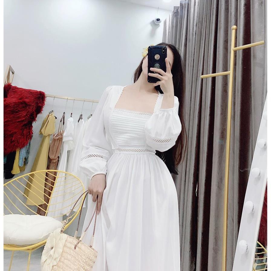 Đầm maxi trắng phối ren dáng xoè, ngực dập ly ( Hình thật Hà Kiều ) [HÀNG CHẤT LƯỢNG] | BigBuy360 - bigbuy360.vn
