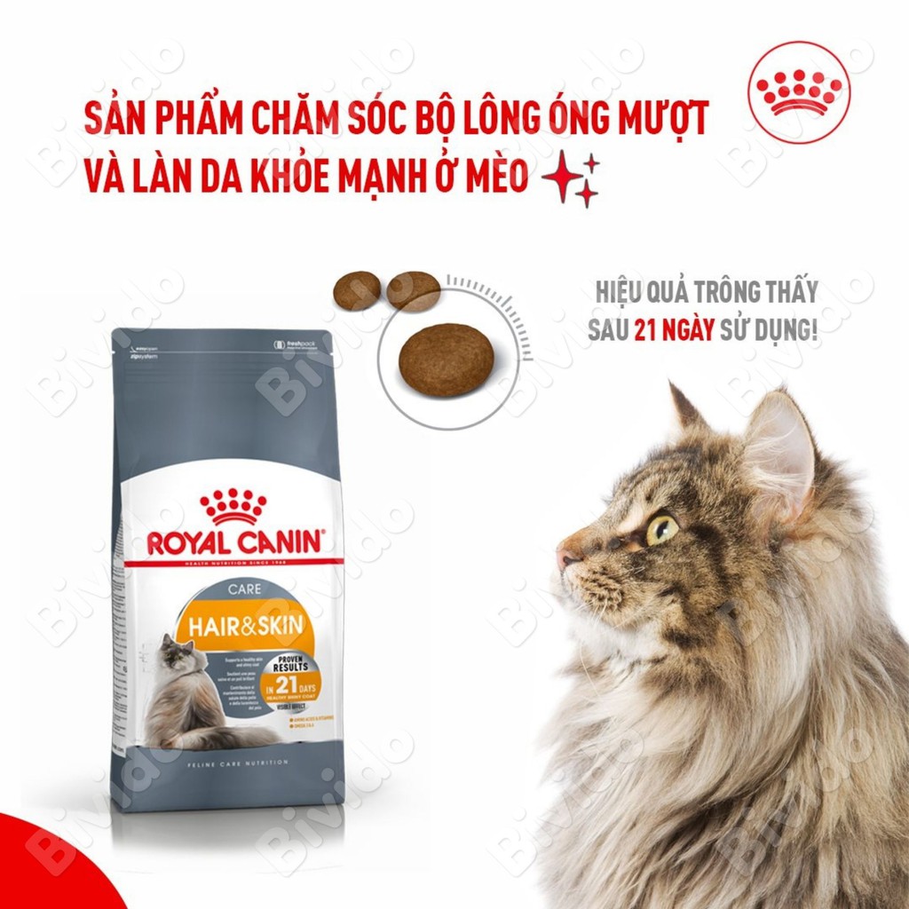 Thức ăn mèo Royal Canin Hair &amp; Skin giúp lông mượt da khỏe túi 400g - Bivido