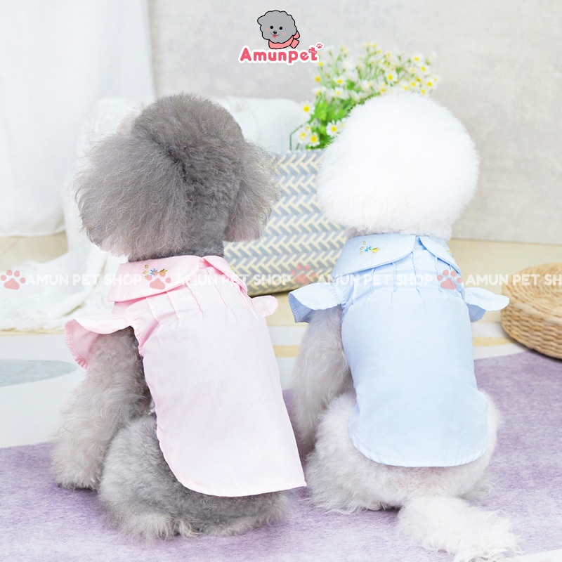 Áo Cho Chó Mèo Chất Liệu Mỏng Mát Hoạ Tiết Cổ Thêu Hoa Cao Cấp Quần Áo Thời Trang Thú Cưng Giá Rẻ Amun Pet
