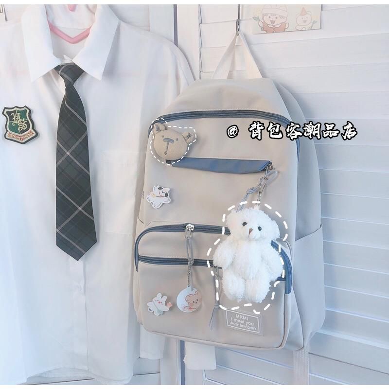 [Tặng Kèm Sticker Và Ghim Gấu] Balo Nữ Ulzzang Chống Nước, Cặp Xách Sinh Viên Học Sinh Thời Trang Hàn Quốc.