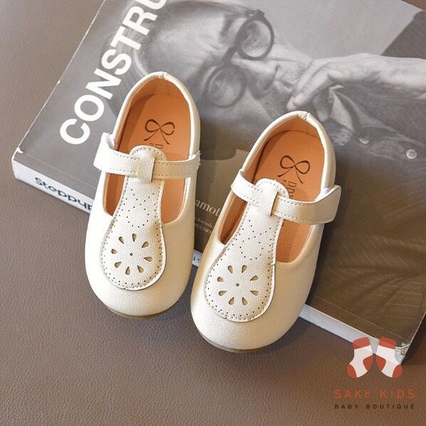 Giày tập đi bé gái, Giày búp bê phong cách Vintage có lỗ thoáng chất da mềm quai dán dễ thương cho bé gái mẫu mới M2125
