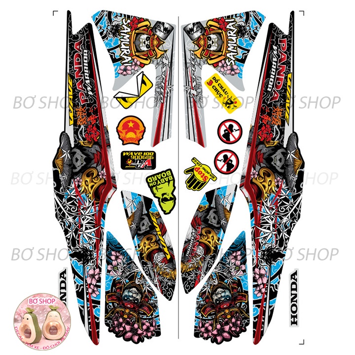 Tem rời WAVE ALPHA 100cc & 50cc Gấu Panda  BƠ SHOP - Tem 3 lớp chống phai màu