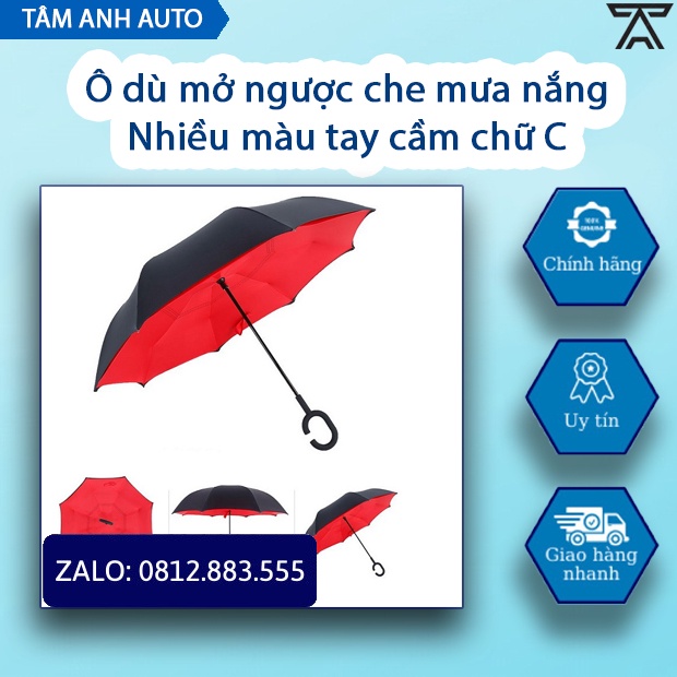 Ô dù mở ngược che mưa nắng nhiều màu tay cầm chữ C, đường kính 105 cm chính hãng