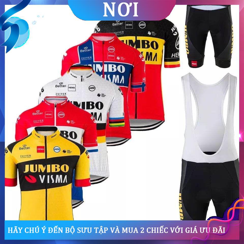 ☄∈> Jumbo Đội đua xe đạp Jersey leo núi ngắn tay Bộ quần áo nam đi Tour de France mặc mùa hè <