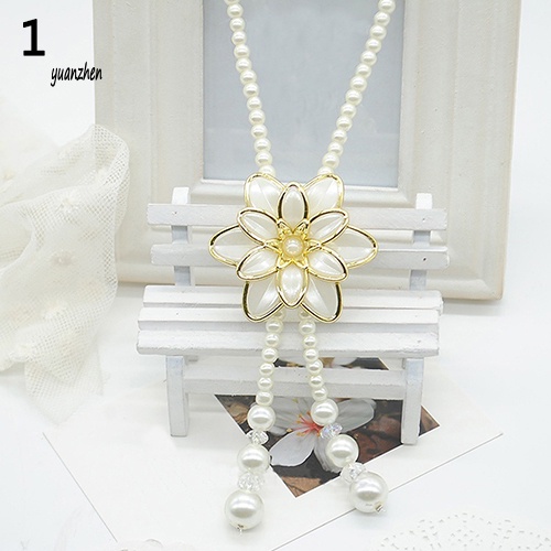 Vòng cổ Dáng Dài Mặt Hoa Đính Ngọc Trai Nhân Tạo Thời Trang