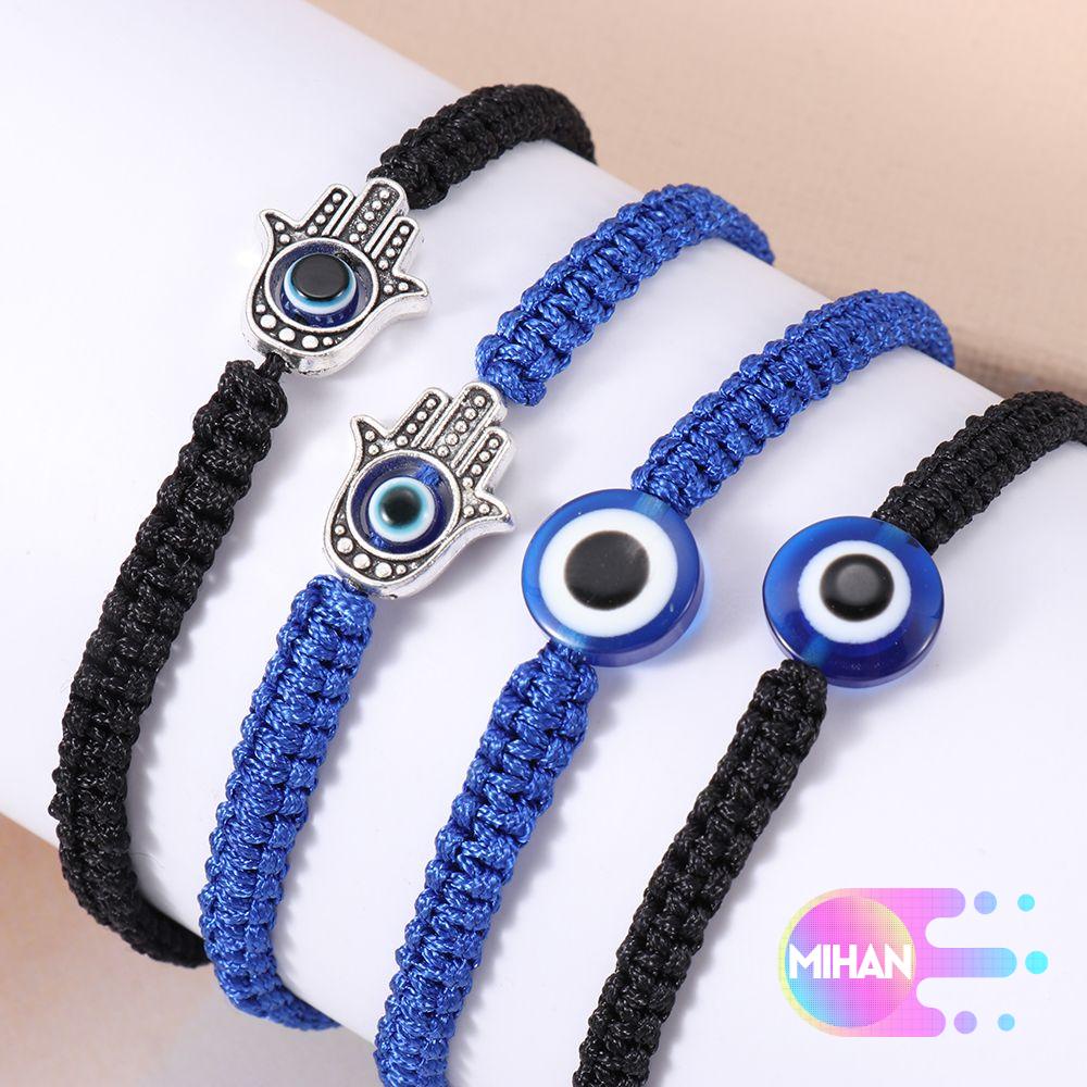 Vòng tay dây bện đính hạt họa tiết mắt quỷ may mắn kiểu dáng thời trang