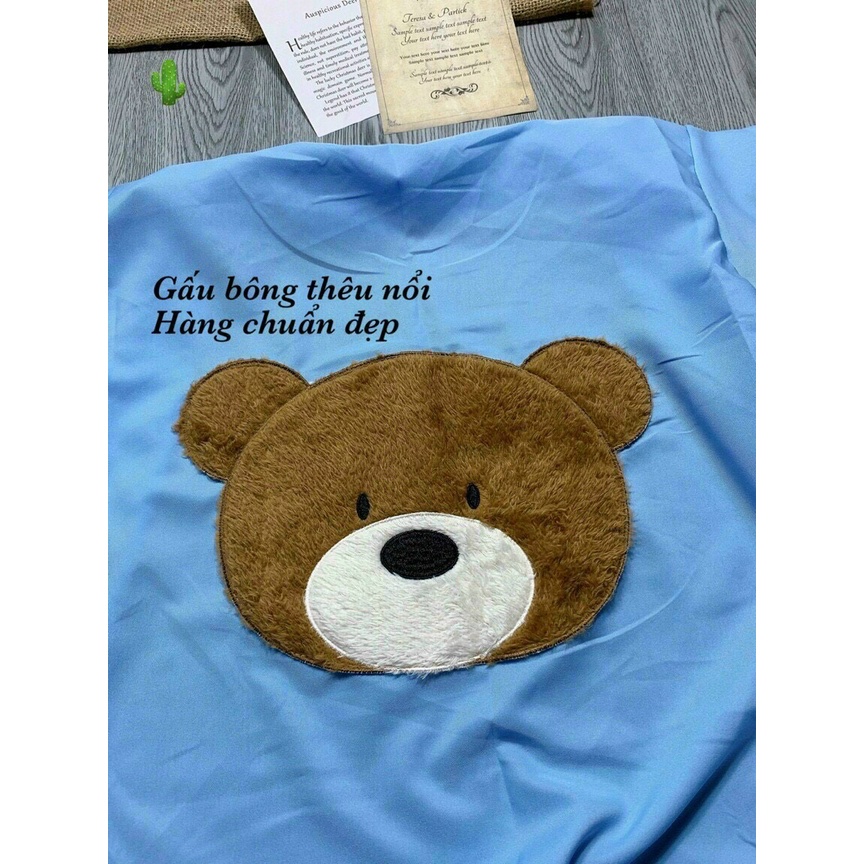 áo sơ mi tay ngắn thêu lông gấu sau lưng xinh chất kate mềm p