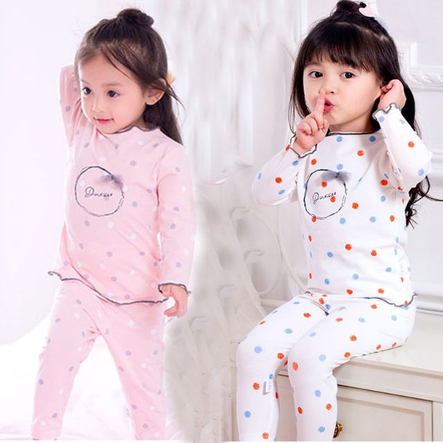 ( Sẵn ) Bộ ngủ dài chấm bi bé gái