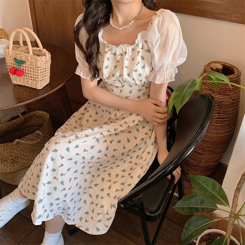 Đầm chiffon nữ ZHELIHANGFEI dáng dài họa tiết hoa xinh xắn