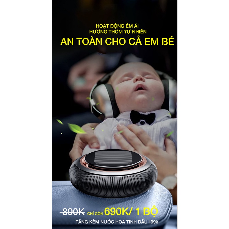 Máy khử mùi hôi, kháng khuẩn không khí chống say xe hơi tản hương bằng năng lượng mặt trời 2xAuto