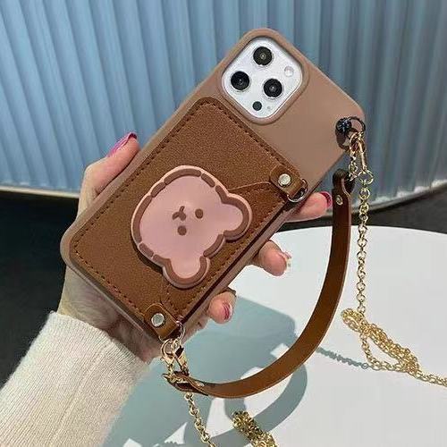 Dễ Thương Ốp Điện Thoại Silicon Mềm Dạng Ví Đeo Chéo Hình Gấu Kim Loại Dài Cho iphone 13 11 12 14 pro max x xr xs 6s 7 8 plus