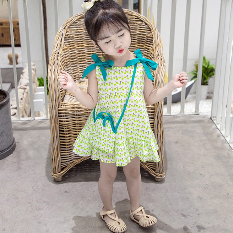 Đầm Công Chúa Hai Dây Đính Nơ In Hoa Se7en Cho Bé Gái