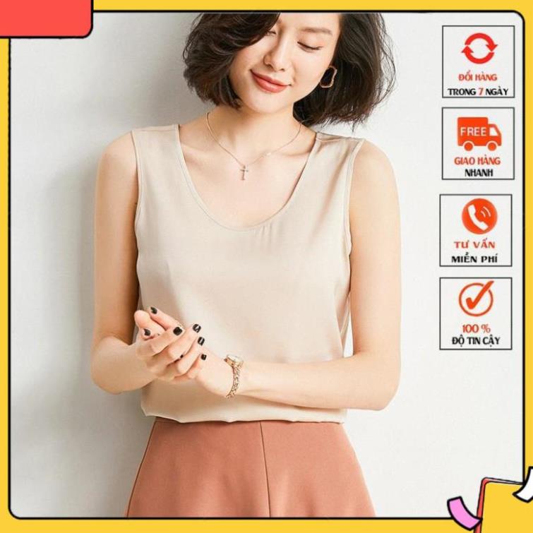 [Hàng loại 1] Áo Ba Lỗ Hai Dây Nữ Lụa Satin Hàn Cao Cấp Madela, Áo 2 Dây Nữ - AKT04