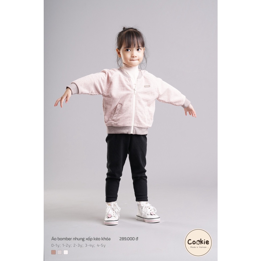 Áo bomber nhung xốp kéo khóa Cookie dành cho bé trai bé gái ấm áp cao cấp