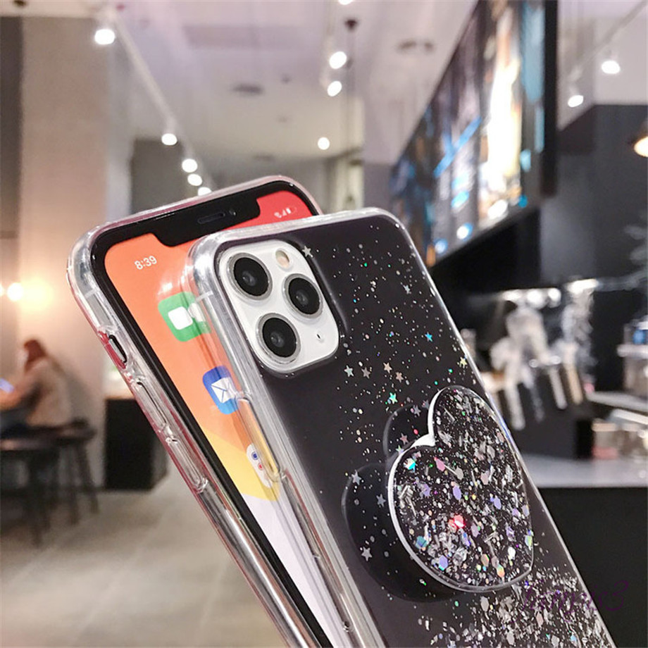 Ốp điện thoại silicone mềm lấp lánh có giá đỡ hình trái tim cho iPhone X Xs Max XR 6 6s 7 8 Plus Max