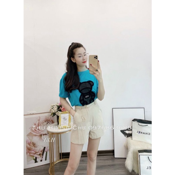 Quần sooc vải trơn chữ D kèm đai hàng QC