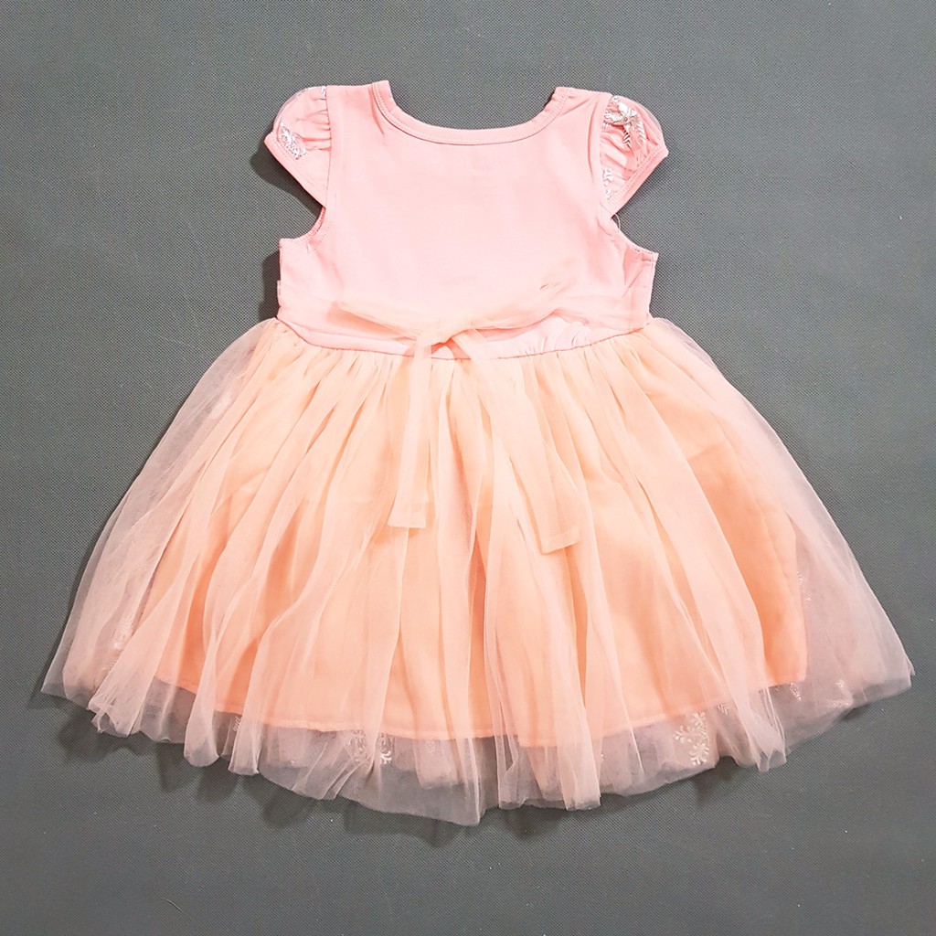 Đầm thun chân voan công chúa elsa hồng dâu ngọt ngào bé gái