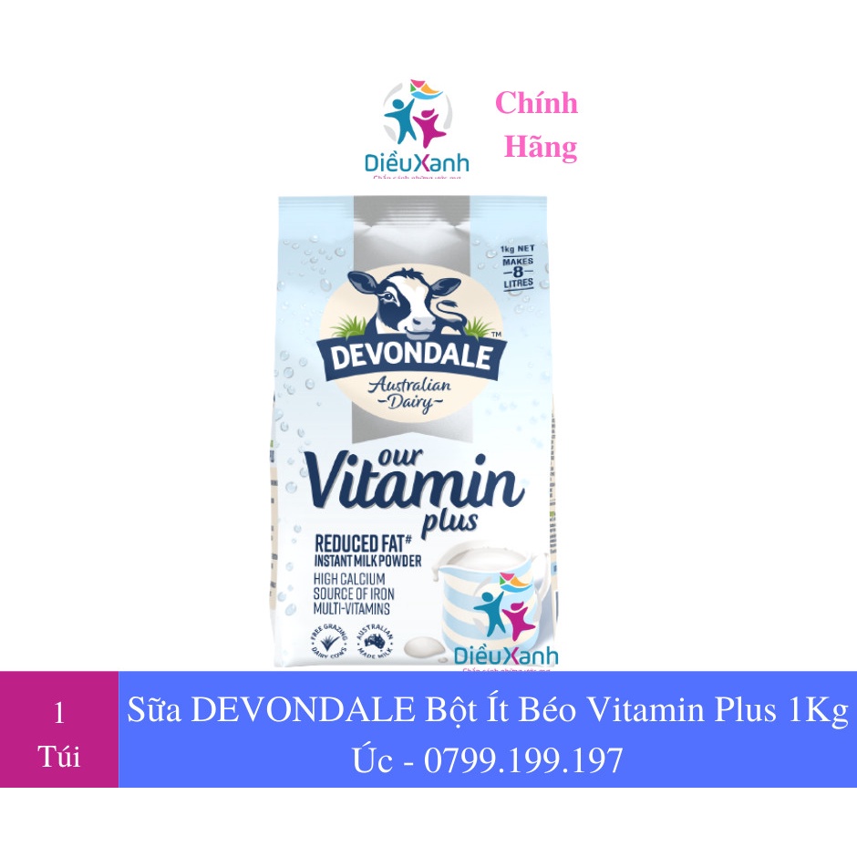 Sữa bột DEVONDALE Giảm Béo Bổ Sung VITAMIN PLUS 1kg - Sữa bột Uc