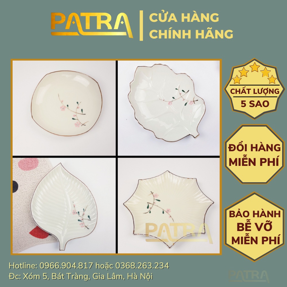 Đĩa sứ Bát Tràng họa tiết đào hồng, đĩa đựng đồ ăn men kem cao cấp chất lượng