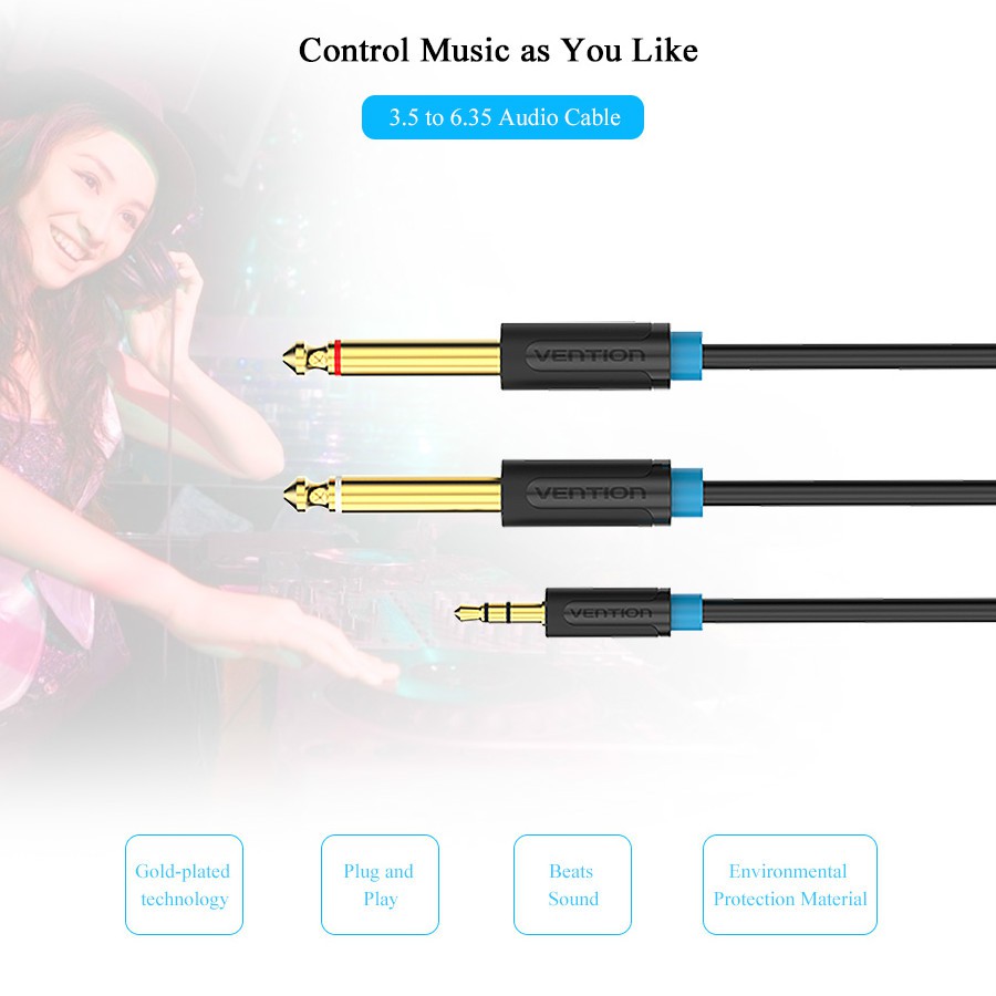 Cáp chuyển đổi âm thanh giắc 3.5mm sang 6.5mm cho đầu khuếch đại DVD