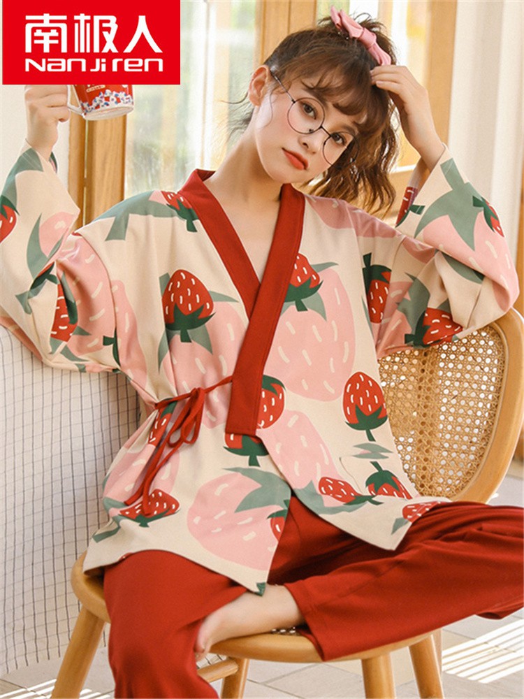 Bộ Đồ Ngủ Kiểu Kimono Nhật Bản Dễ Thương Thời Trang Xuân Thu Cho Nữ
