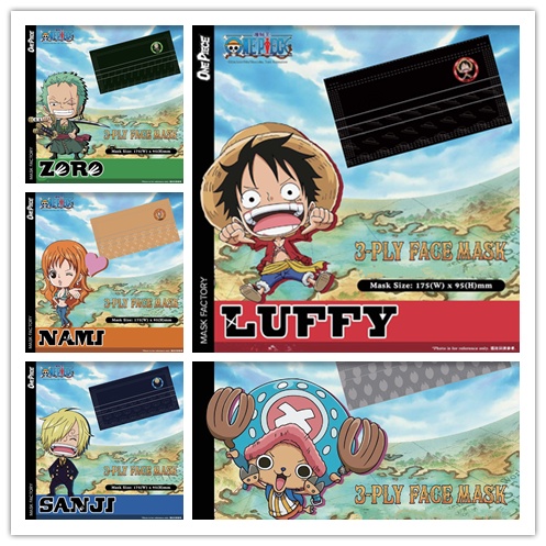 Set 5/10/30 Khẩu Trang 3 Lớp Họa Tiết Luffy/sanji/zoro/nami Cho Người Lớn