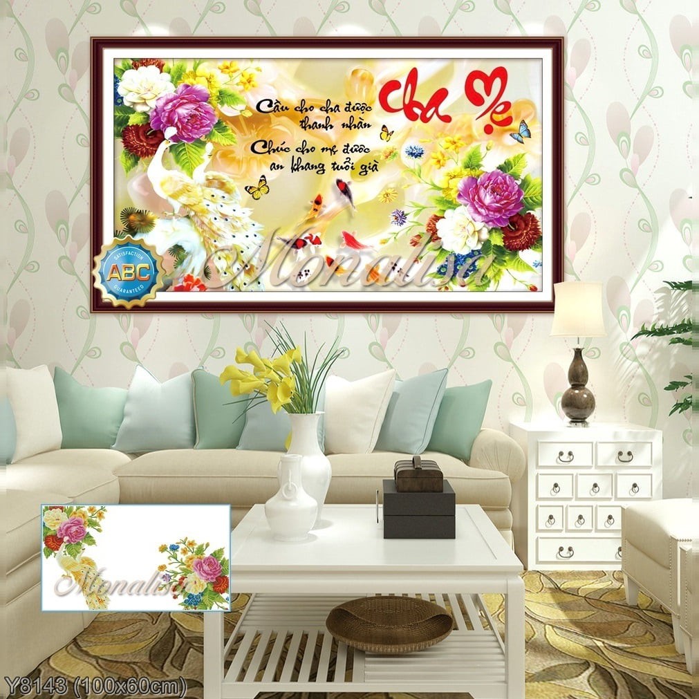 Tranh đính đá Thư pháp Cha Mẹ (Y8143) 💥 kích thước 100*60 cm 📌