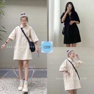 [Ảnh thật cuối] Váy Phối Cổ Sơ Mi Khóa Zip Nữ [FREESHIP]🌸Đầm polo thun kaki suông tay lỡ dáng basic bánh bèo Ulzzang🌸