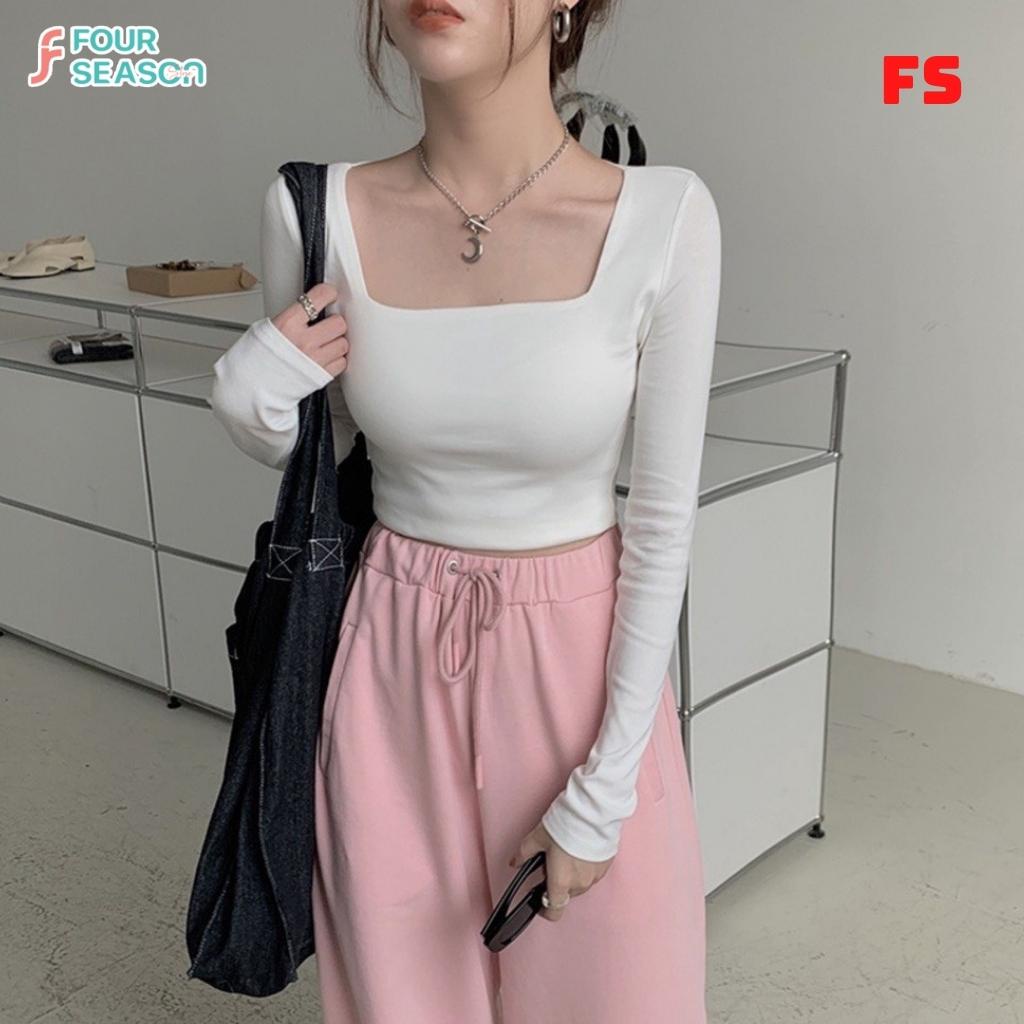 Áo croptop tay dài cổ vuông dáng ôm co giãn ACT08 4S áo thun nữ chất vải tốt mềm mịn