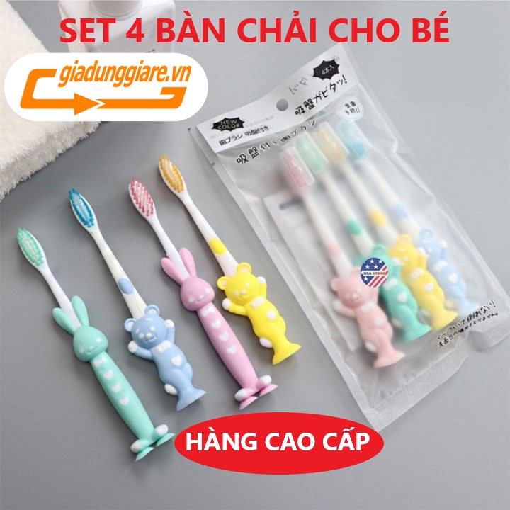 SET 04 Bàn chải đánh răng trẻ em xuất Nhật bàn chải trẻ em hình thú ngộ nghĩnh, mềm mại (Hàng cao cấp) - giadunggiare.vn